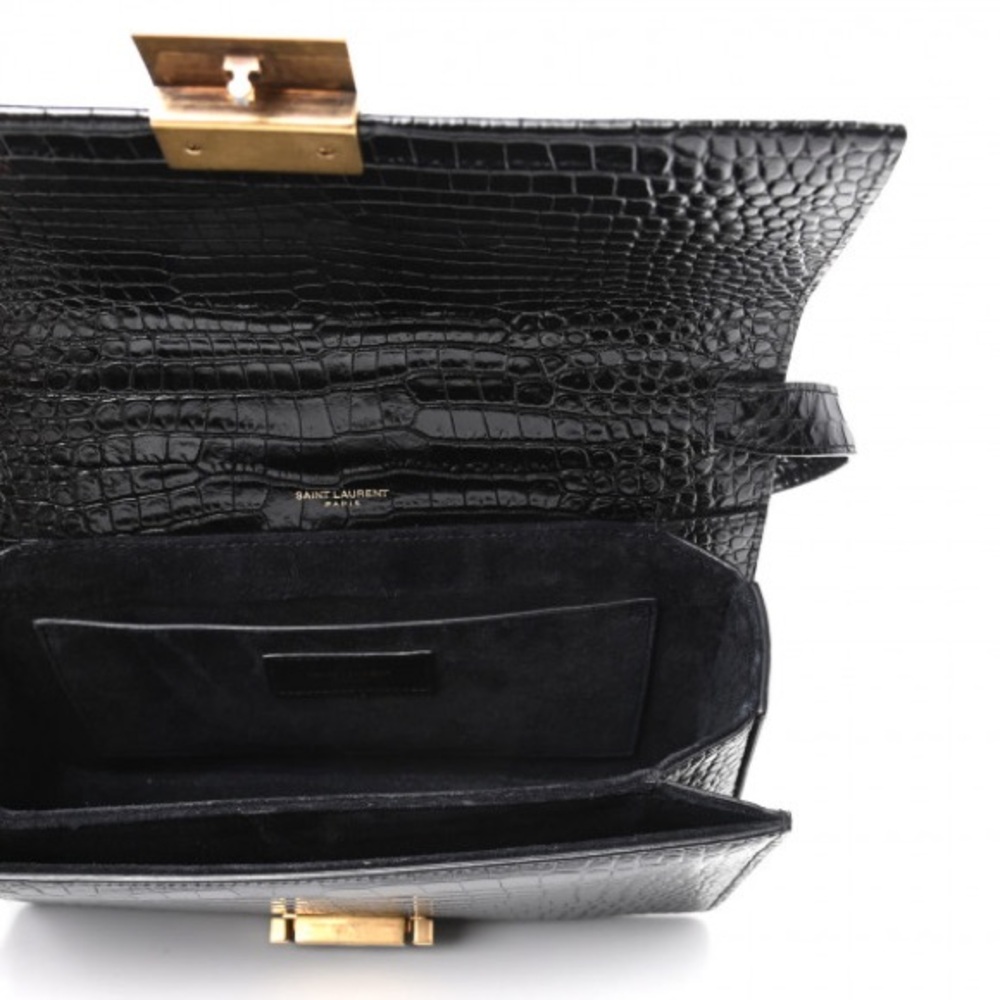Saint Laurent Black Croc-Embossed Crossbody Bag - EXCELLENT/ Like New - Picture 5 of 8
